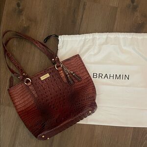 Brahmin Rich Brown Croc-Embossed Tote